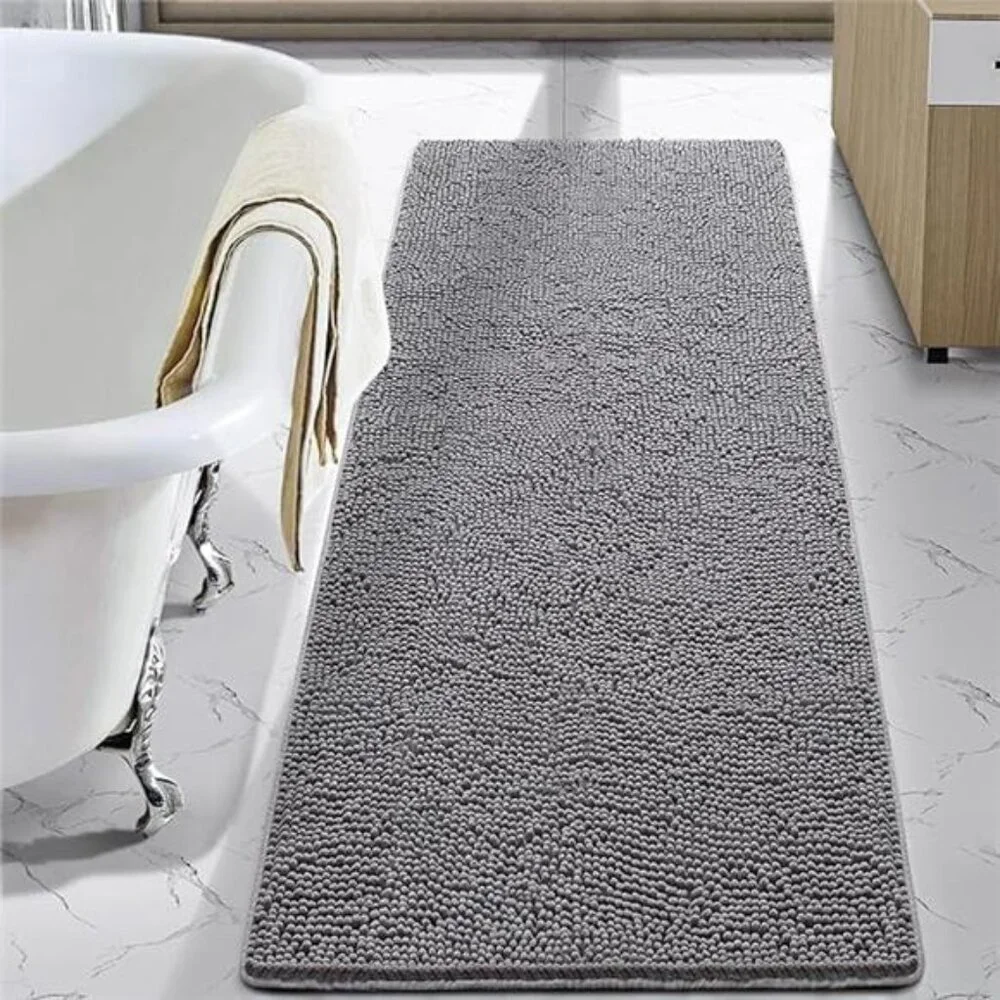 Luxury Shaggy Bath Rug 24x48 Washable Non Slip Chenille Plush Absorbent